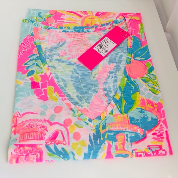 Lilly Pulitzer Etta V-Neck Top- Sunshine State Of Mind-NWT - Picture 3 of 9